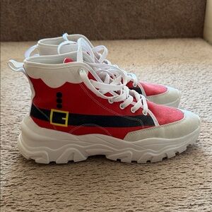 Festive Red and White High-Top Sneakers